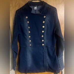 Venus Stretch Dark Jean Denim Double Breasted Jacket Military Jacket Womens 12